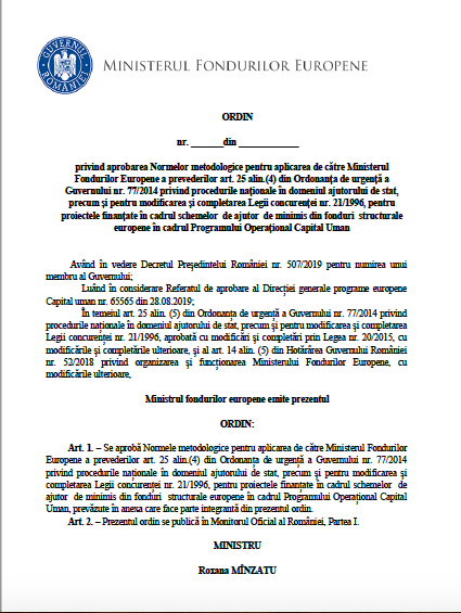 ACE Ordin aprobare Norme aj minimis